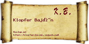 Klopfer Baján névjegykártya